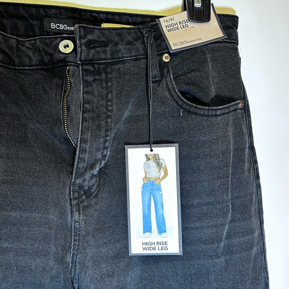 BCBG Black Wide-Leg High-Rise Jeans - Picture 2 of 6